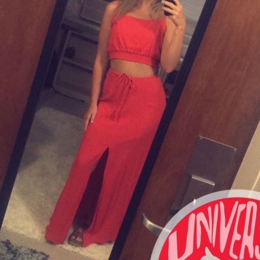 Matching two piece Red crop top and long skirt
